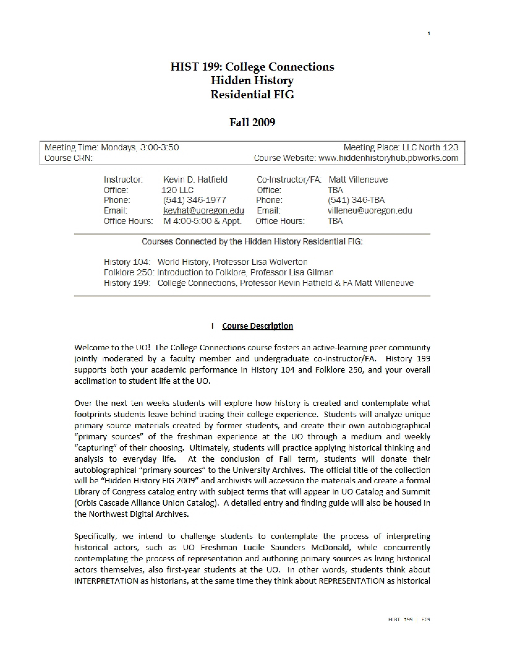 Course Syllabus HIST 199