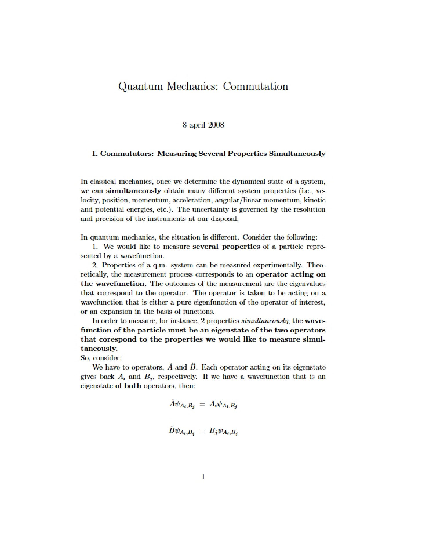 Commutation in Quantum Mechanics