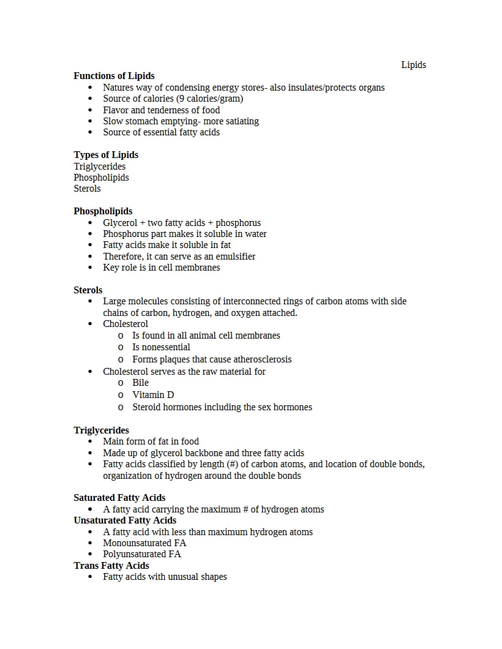 Lipid Functions