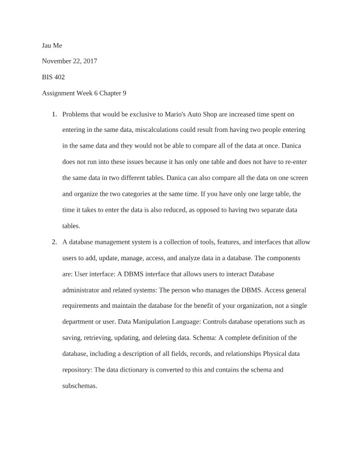 Week 6 Assignment - BIS 402 Chapter 9
