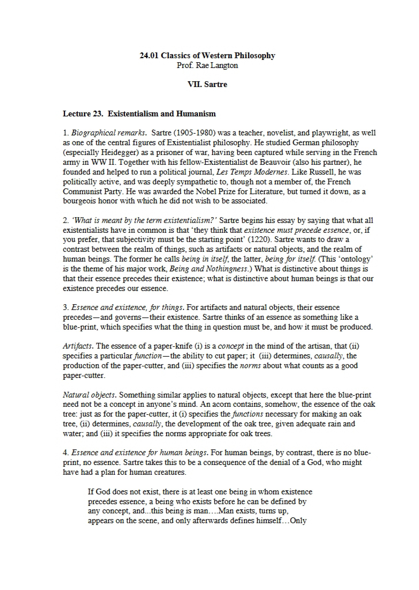 Humanism and Existentialism