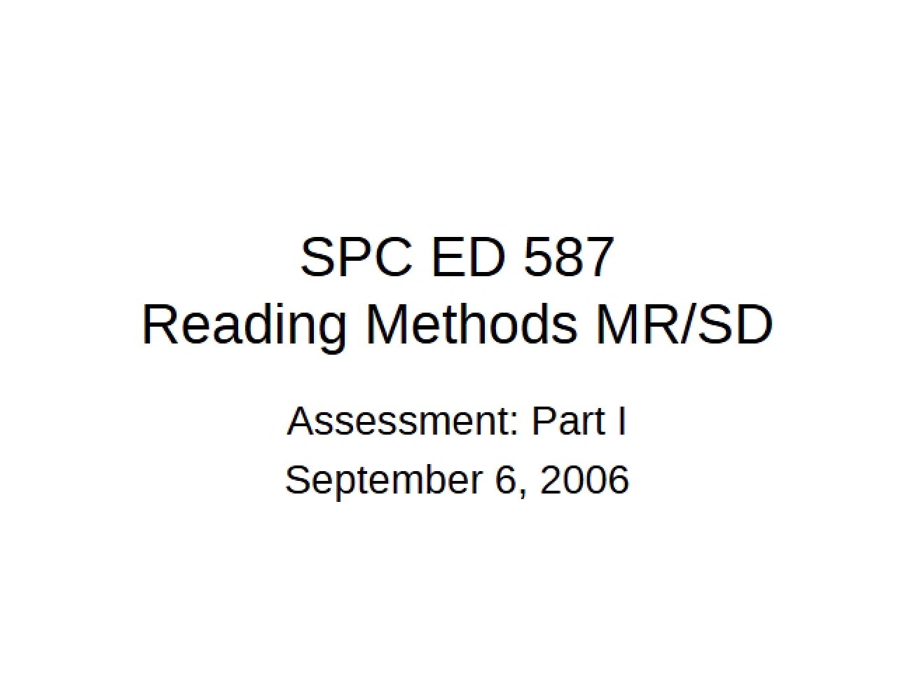 Assessment Part One Reading Methods