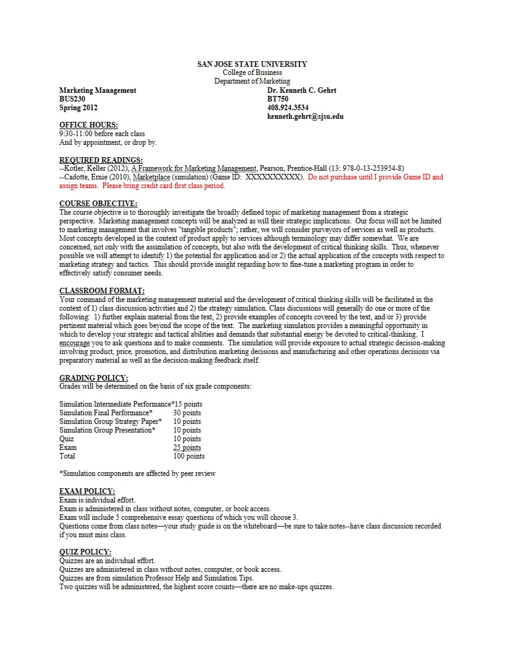 Marketing Management Syllabus