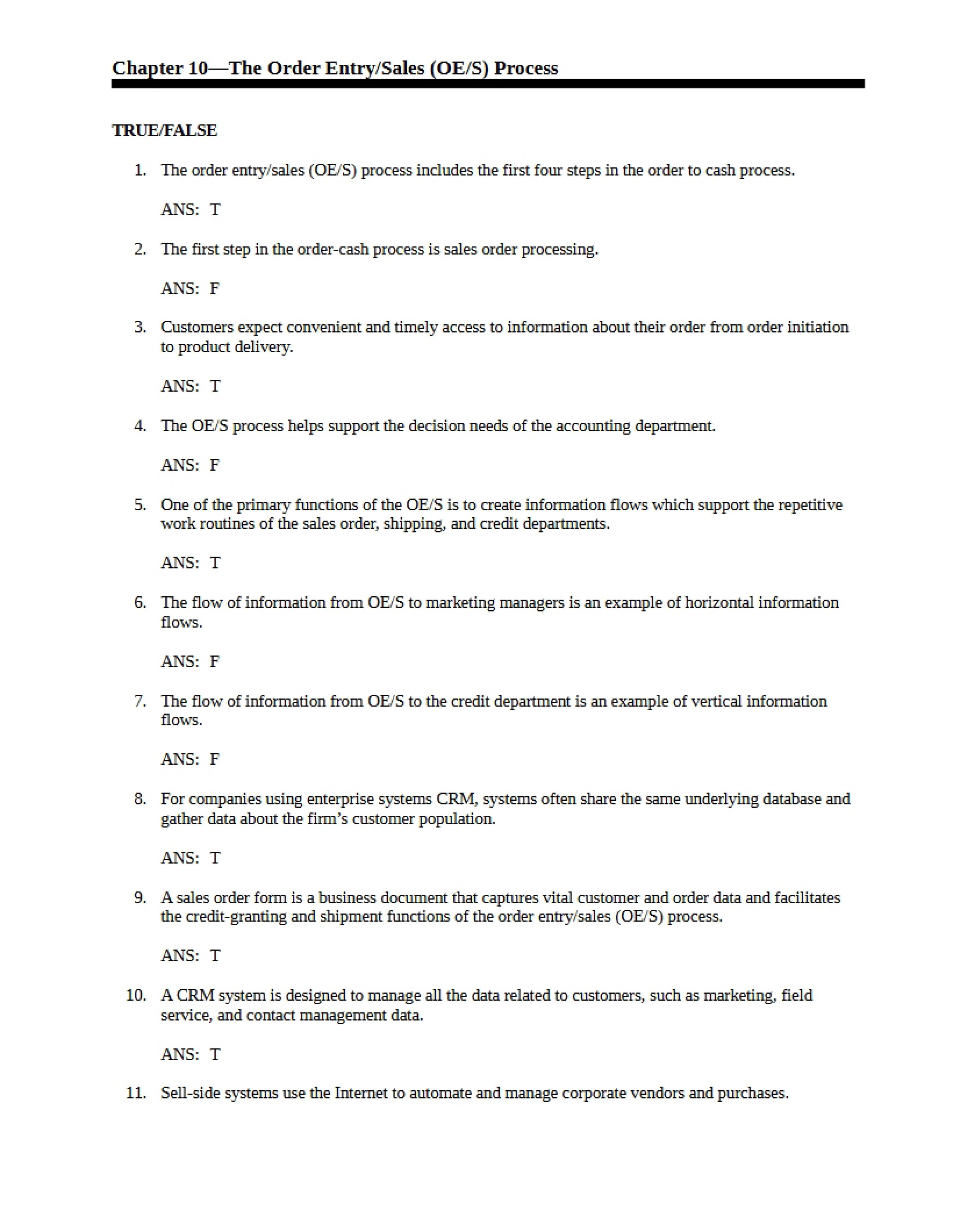 Order Entry-Sales Process (Chapter 10)