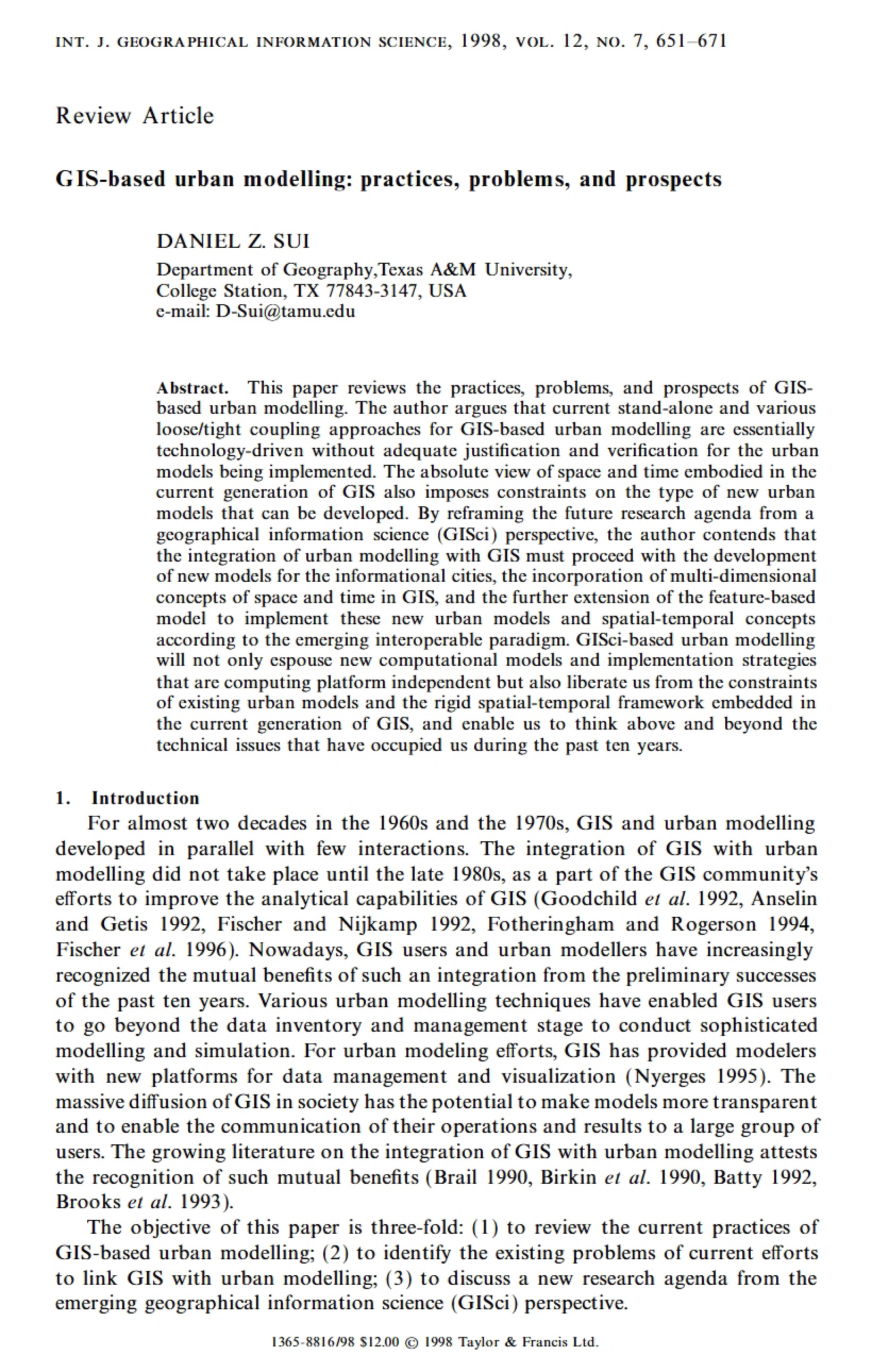 Urban Modeling via GIS Prospects, Problems, and Practices