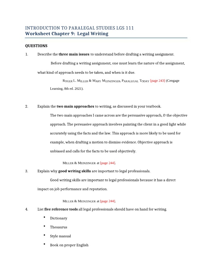 Legal Writing Practice Worksheet