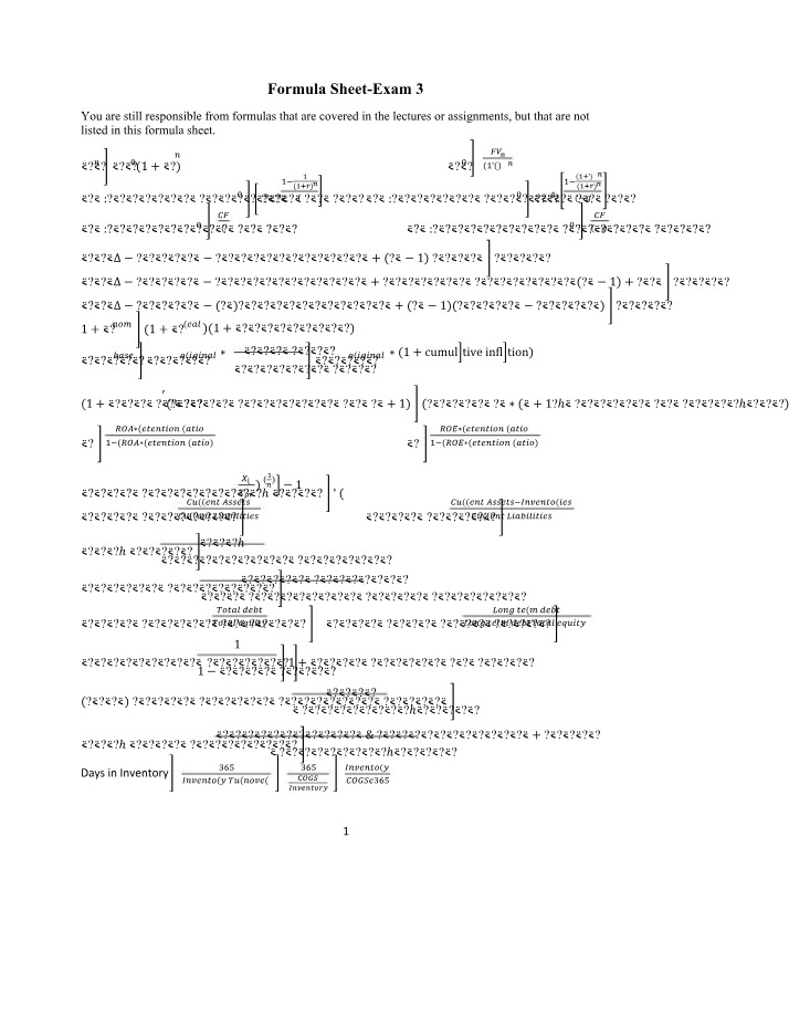 Exam 3 Formula Sheet