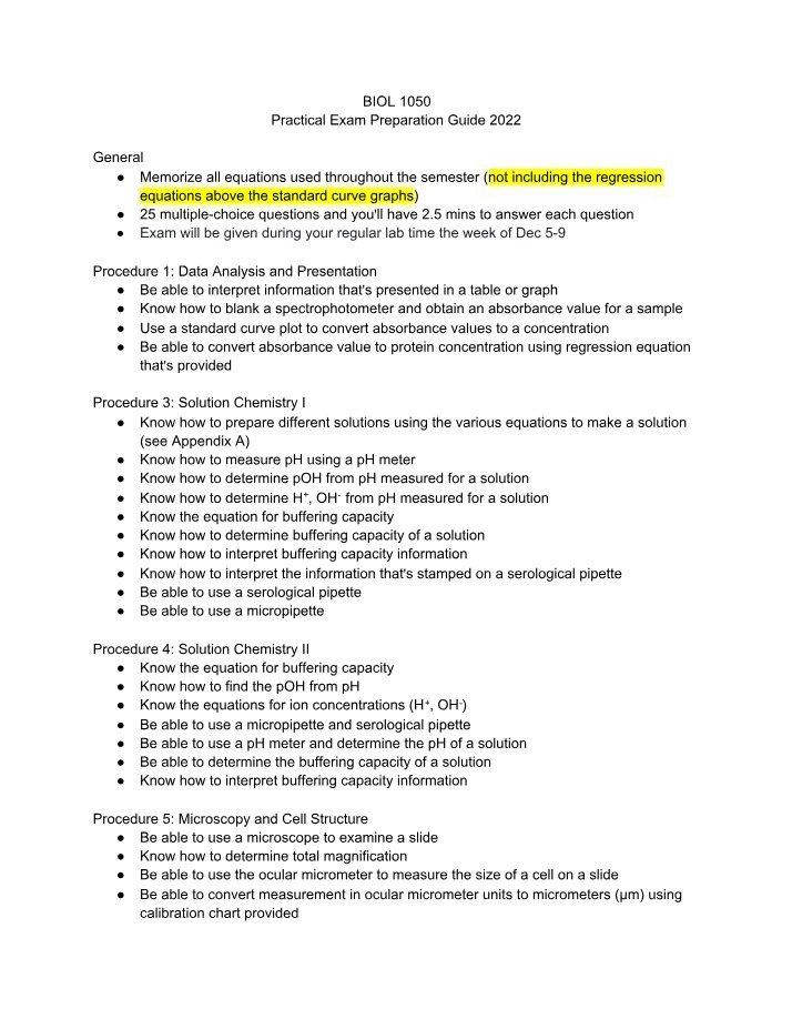Bio Lab Exam Study Guide