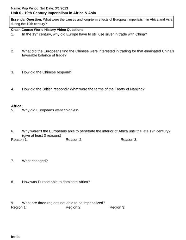 European Imperialism in Africa and Asia - Causes and Effects