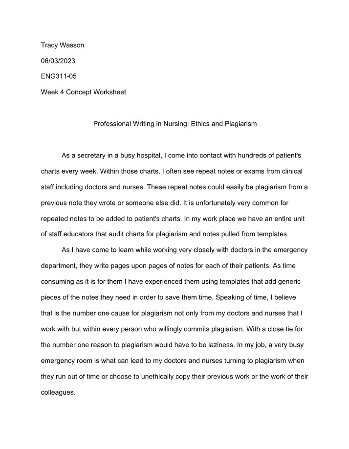 Professional Writing for Nurses - Ethics and Plagiarism