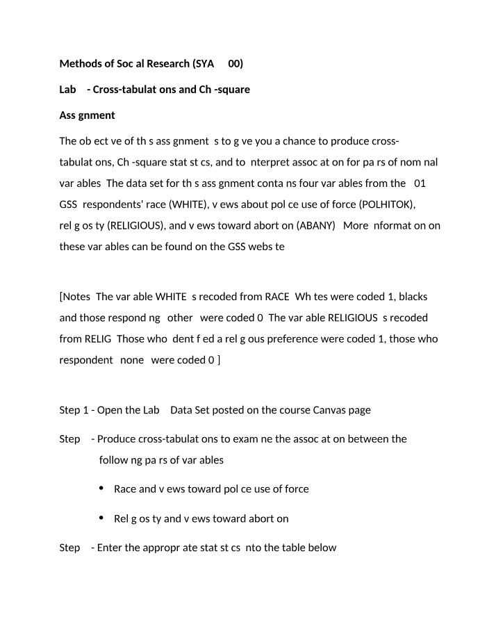 Methods of Social Research - Cross-tabulations and Chi-square