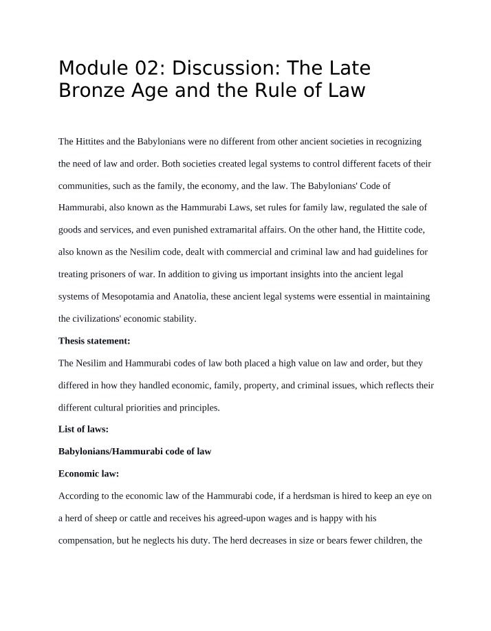 The Rule of Law in the Late Bronze Age