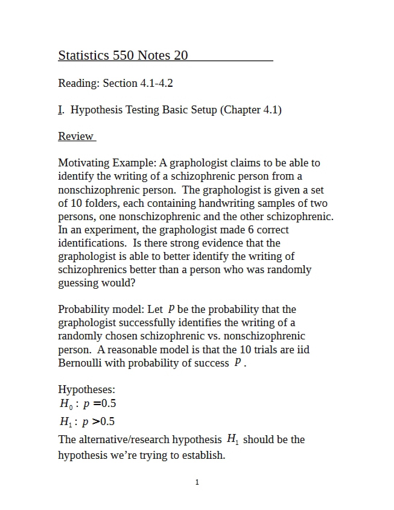 Basic Setup for Hypothesis Testing