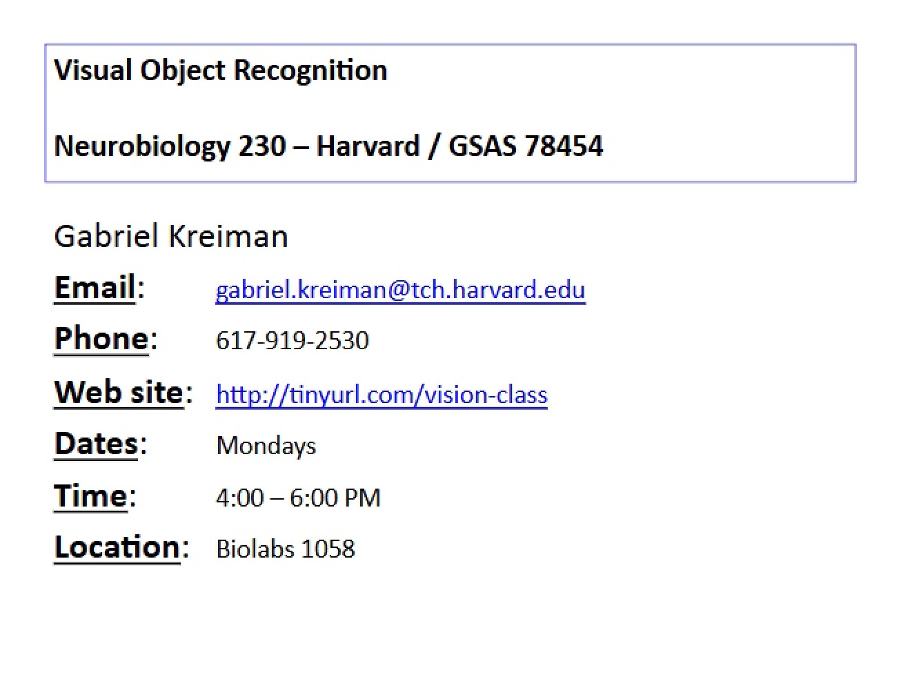 Visual Object Recognition Fundamentals