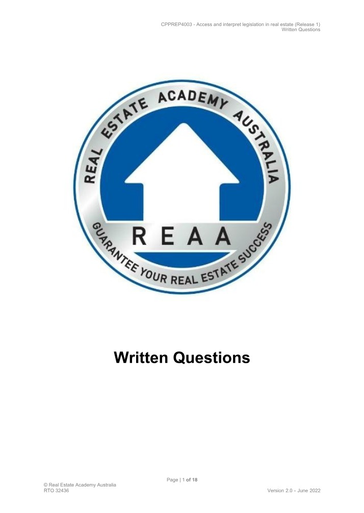 CPPREP4003 Written Question v2 Set 5