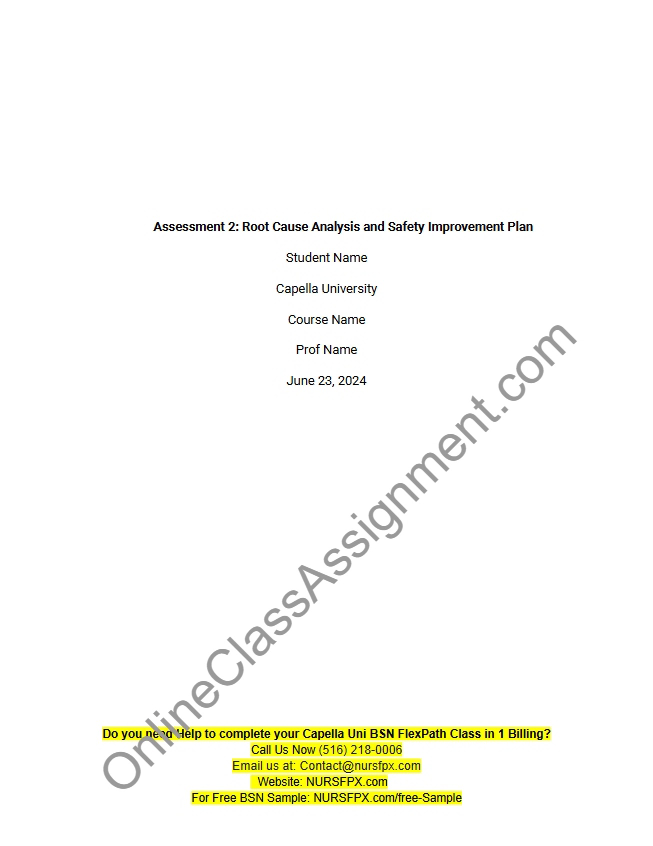 Safety Improvement Plan and Root Cause Analysis (Assessment 2) - NURS FPX 4020