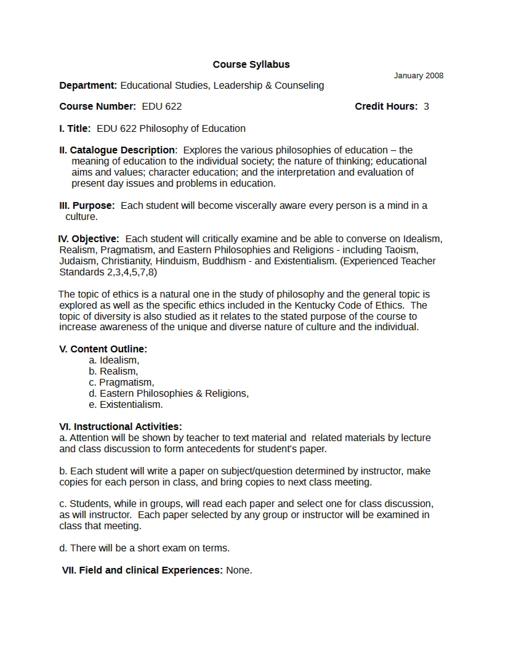 Syllabus - Philosophy of Education