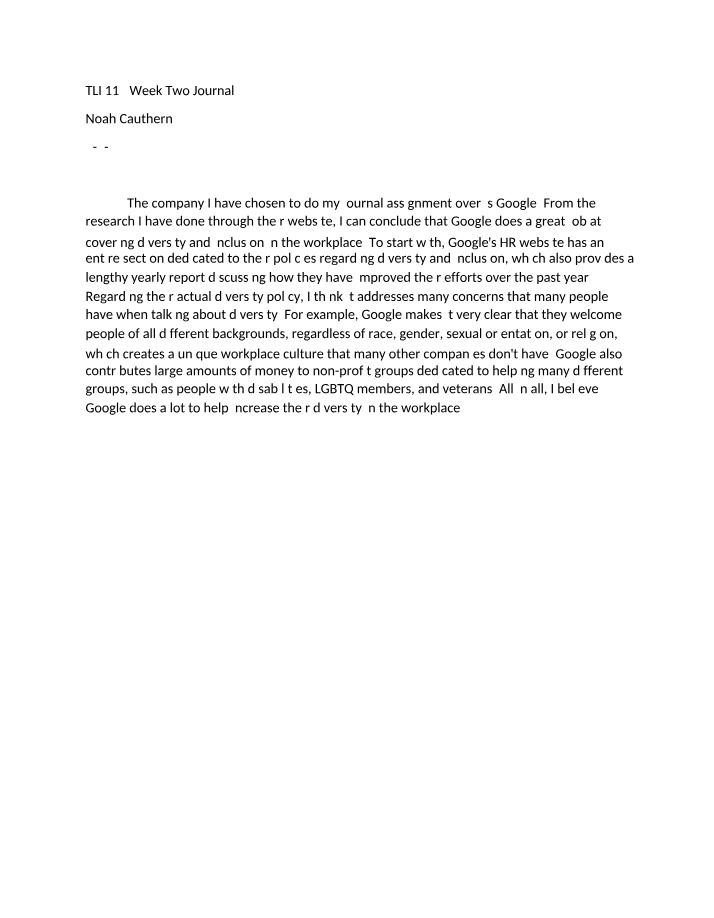 Week Two Journal for TLI 112
