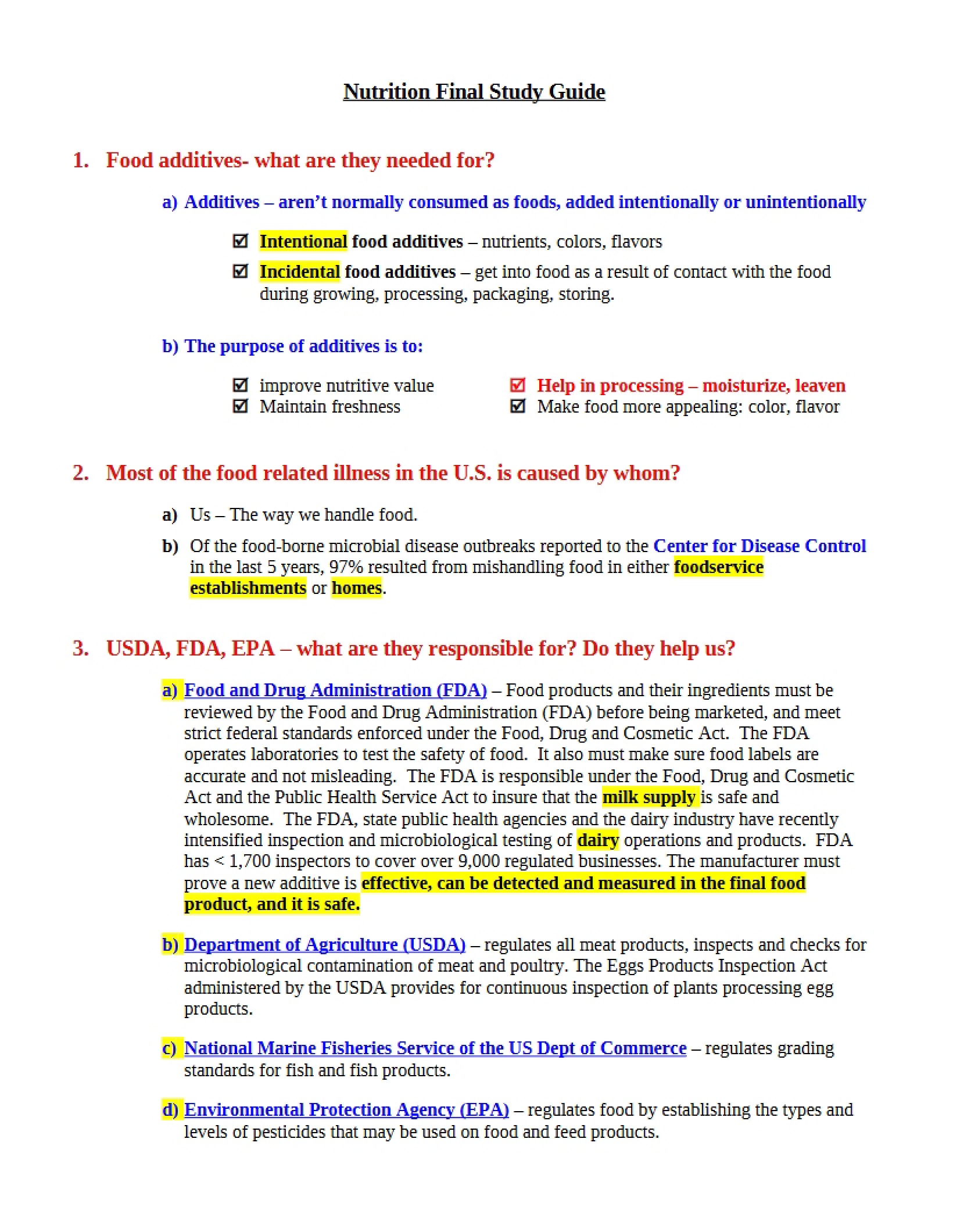 Final Exam Guide for Nutrition