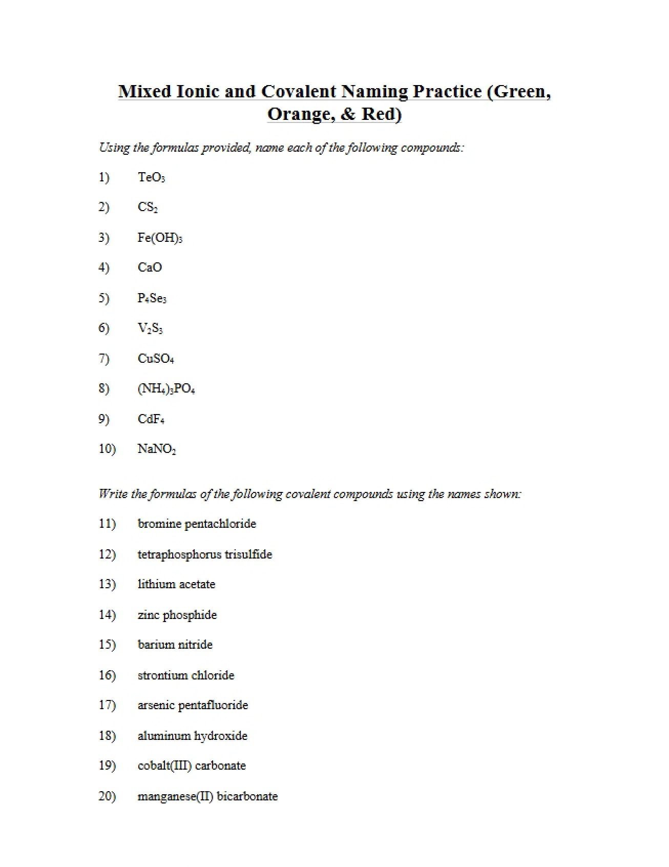 Naming Compounds with Mixed Ionic and Covalent Bonds