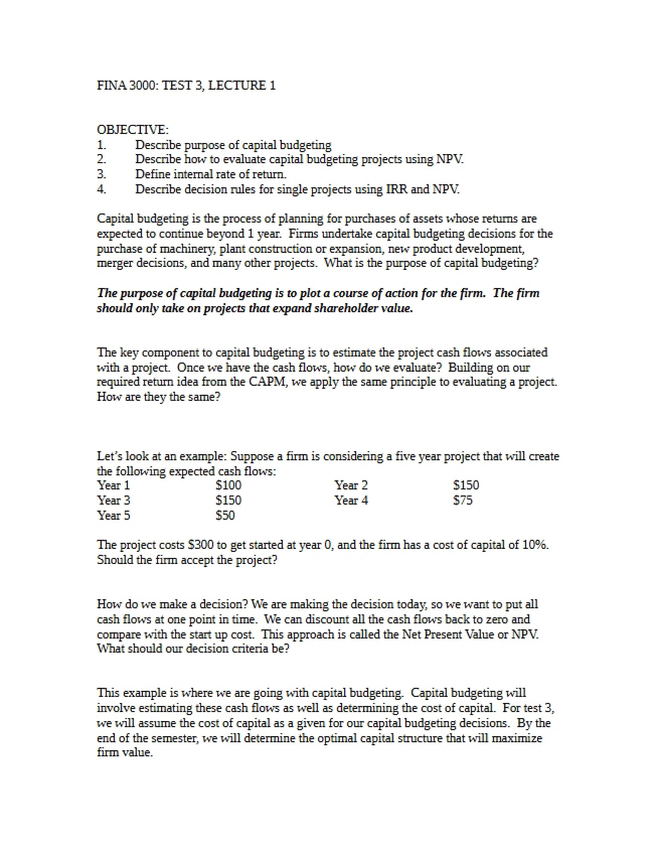 First Decision Analysis