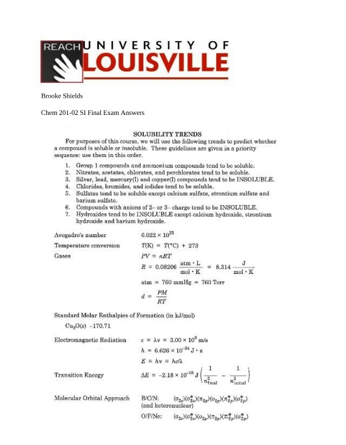 SI Final Exam Answers - Ionic Bond Ranking, Bond Angle, Paramagnetism