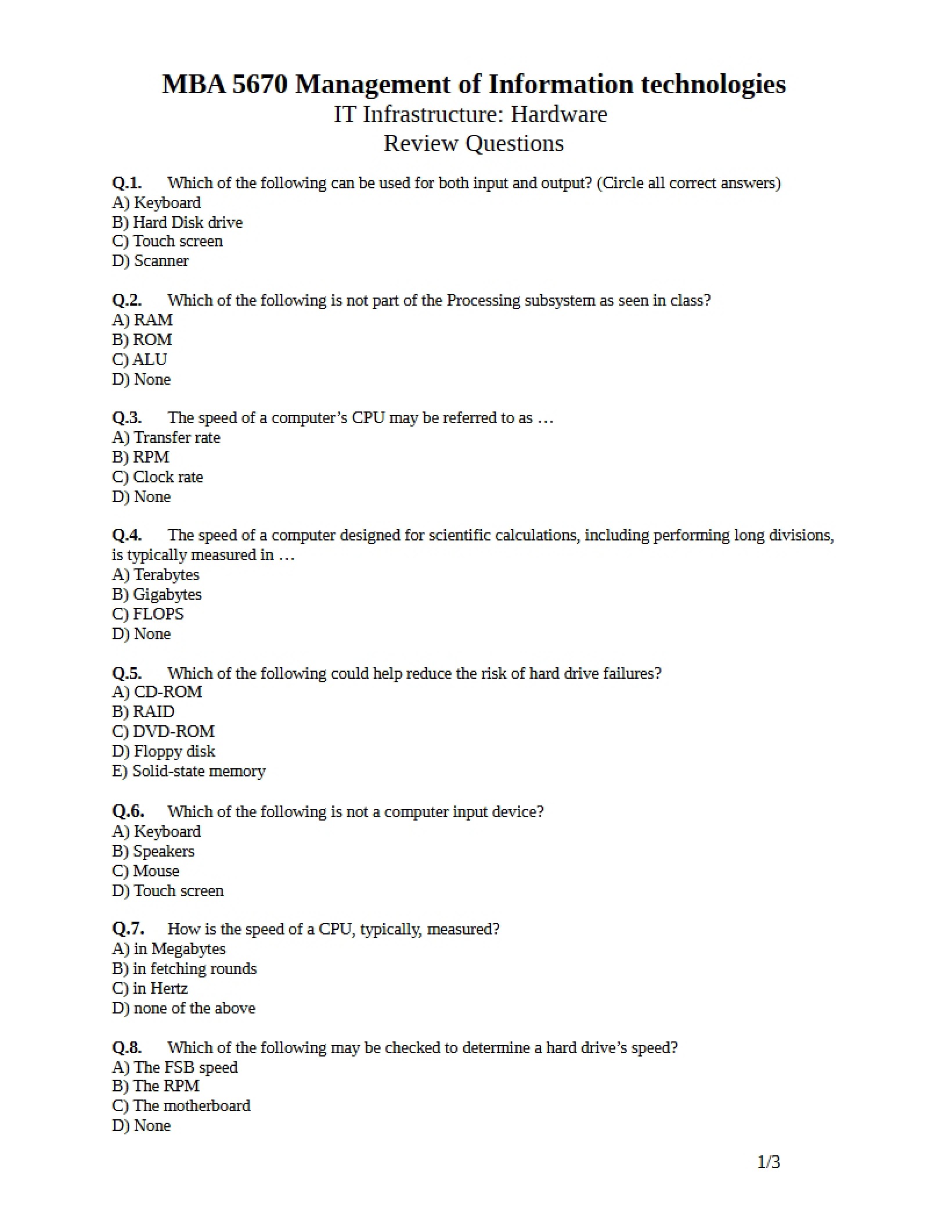 Second Set of Summary Questions