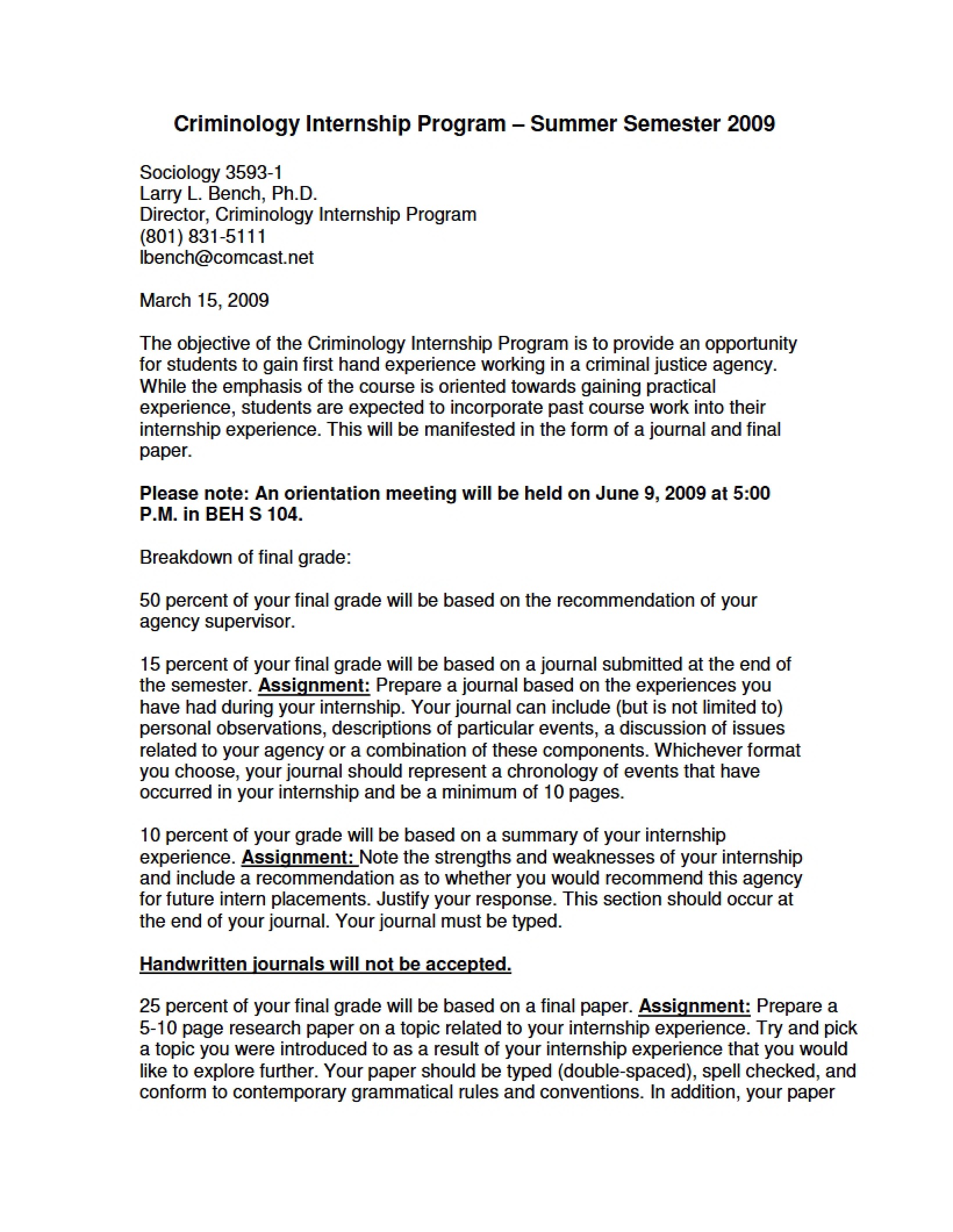 Syllabus Criminology Internship Program