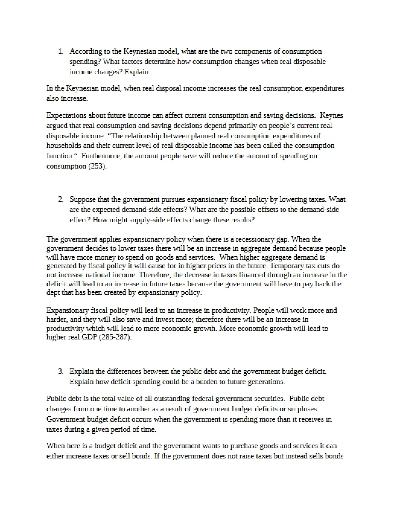 Problems for Practice in Macro Economics