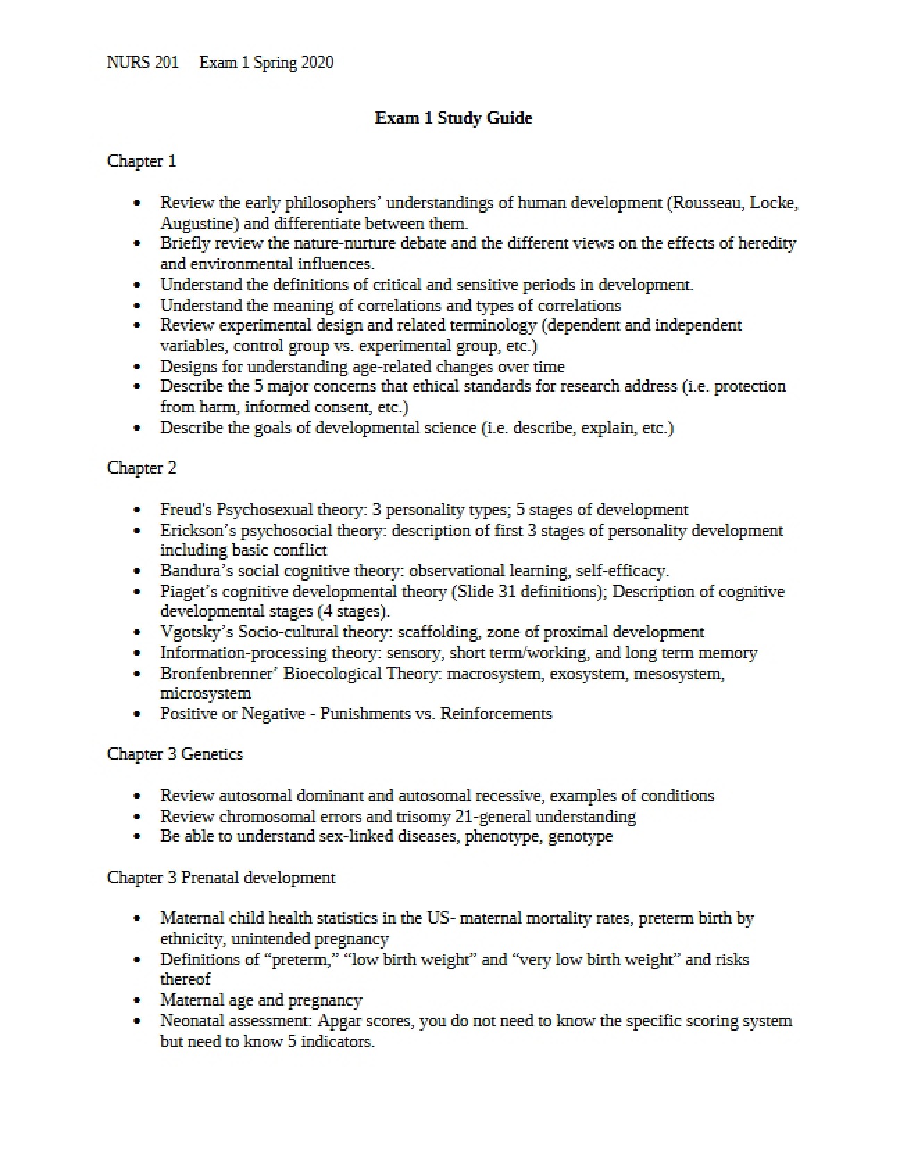 Preparation Guide for First Exam