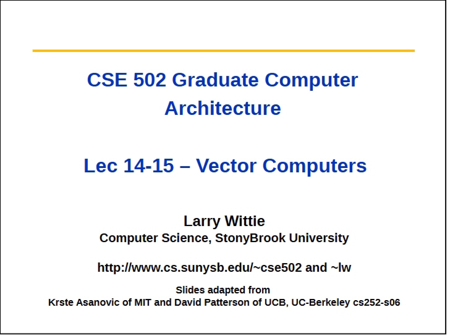 Vector Computers (Lec 14-15)