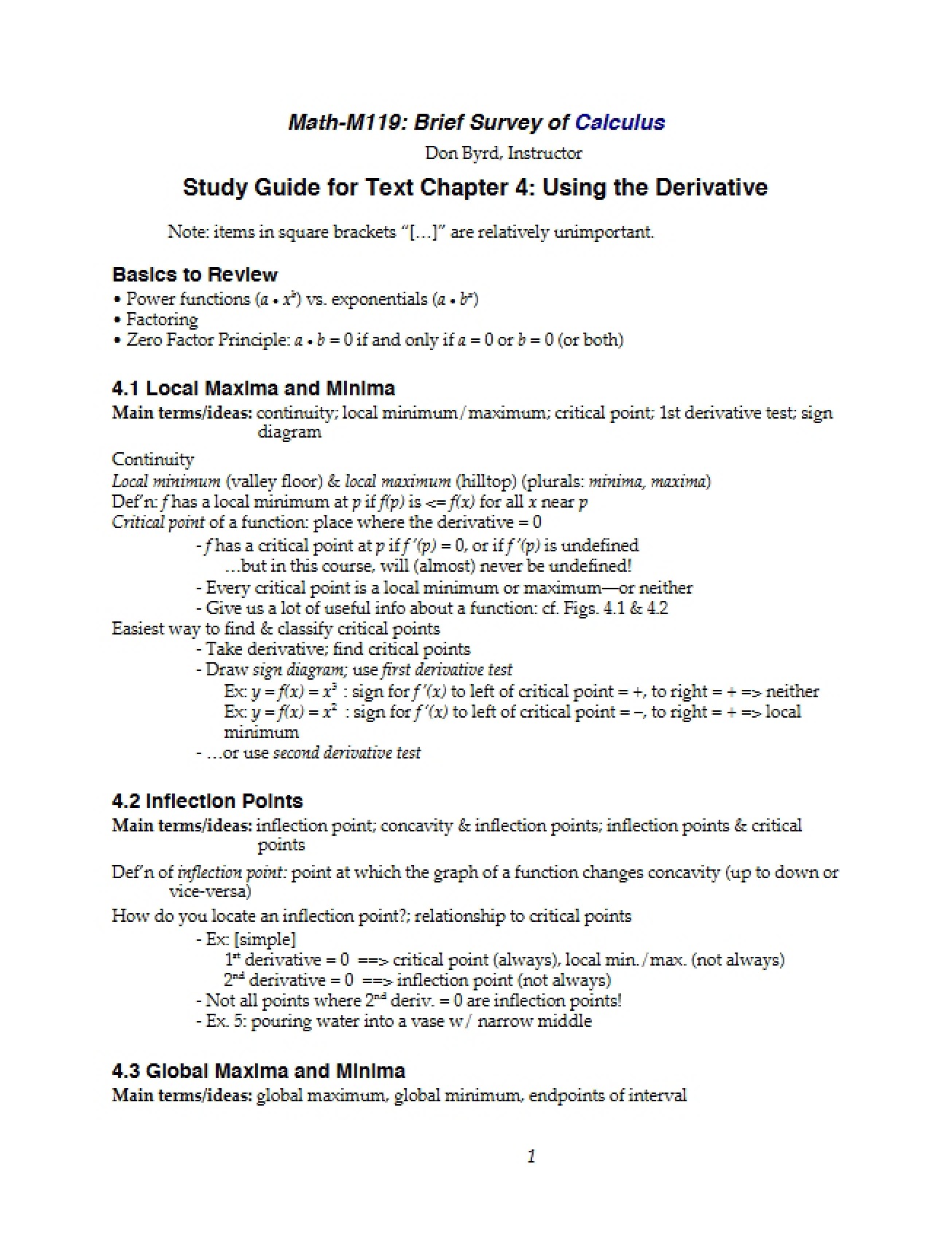 Using the Derivative Chapter 4 Study Guide