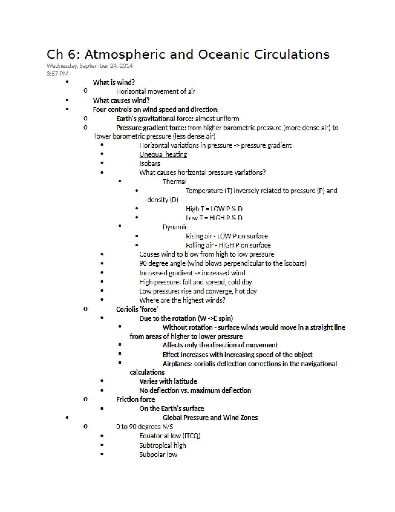 Sixth Chapter An Overview of Atmospheric and Oceanic Circulations