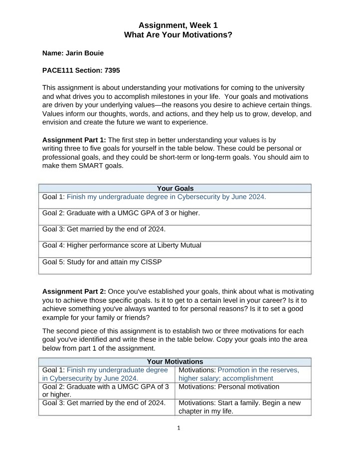 What Are Your Motivations - Week 1 Assignment