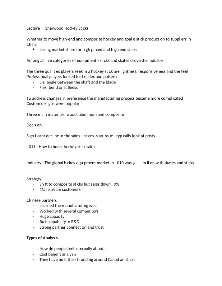 Sherwood Hockey Sticks - Lecture 4