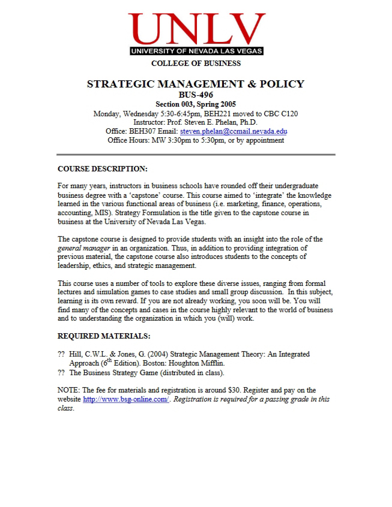 Strategic Management and Policy Course