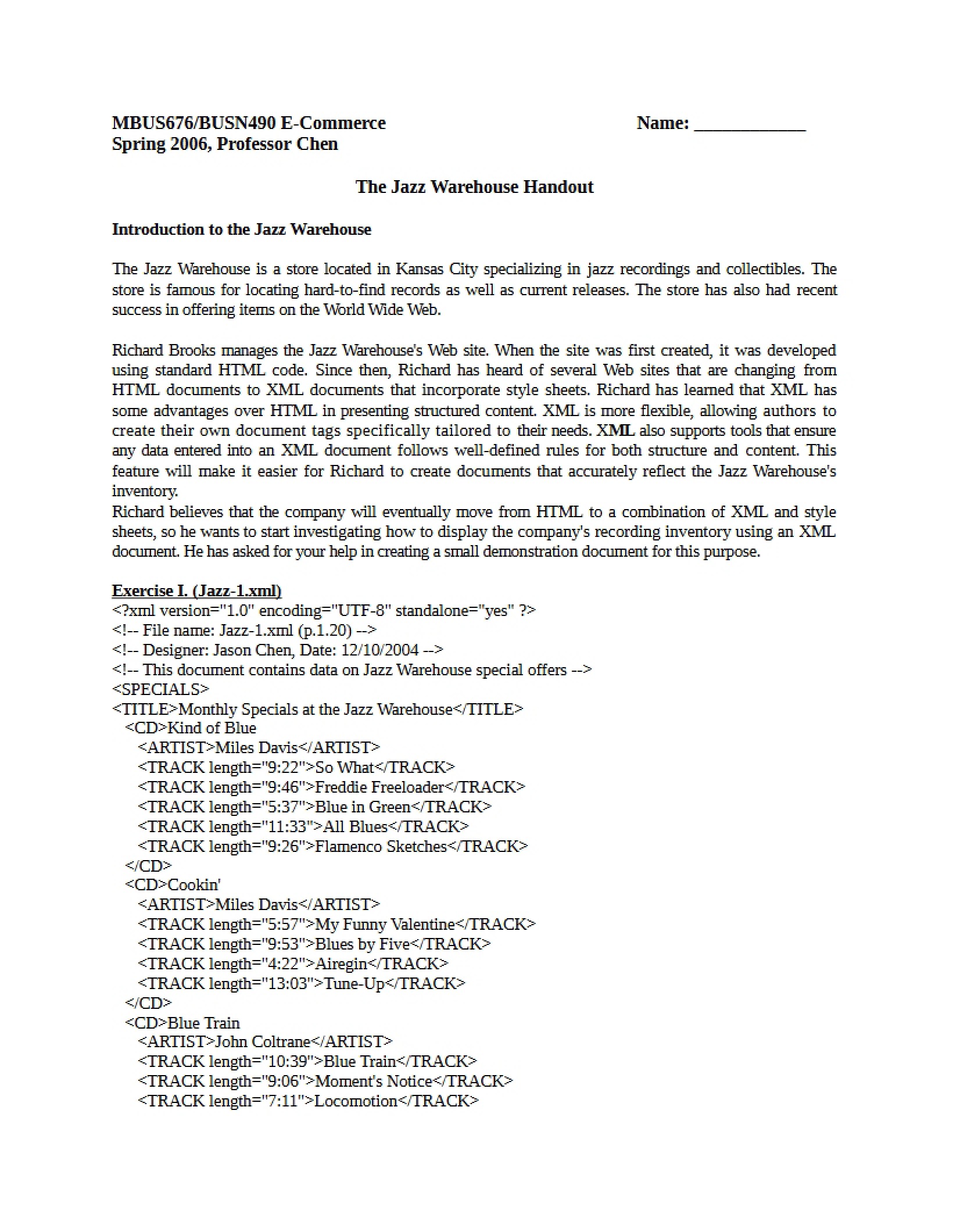 Jazz Warehouse Handout