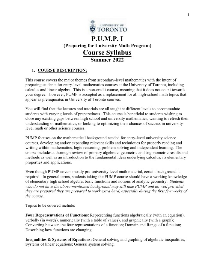 MAT135 Course Outline