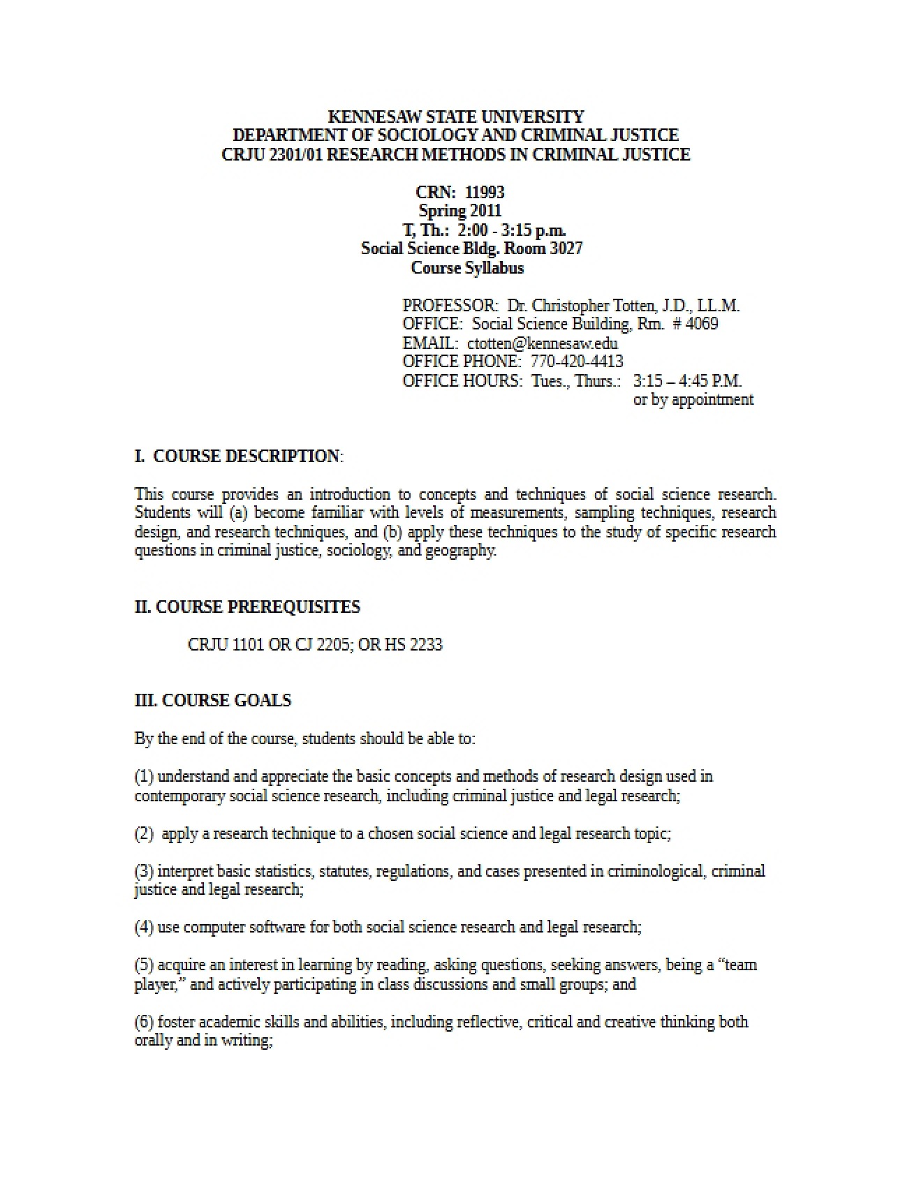 General Syllabus for a Research Methods in Criminal Justice Course