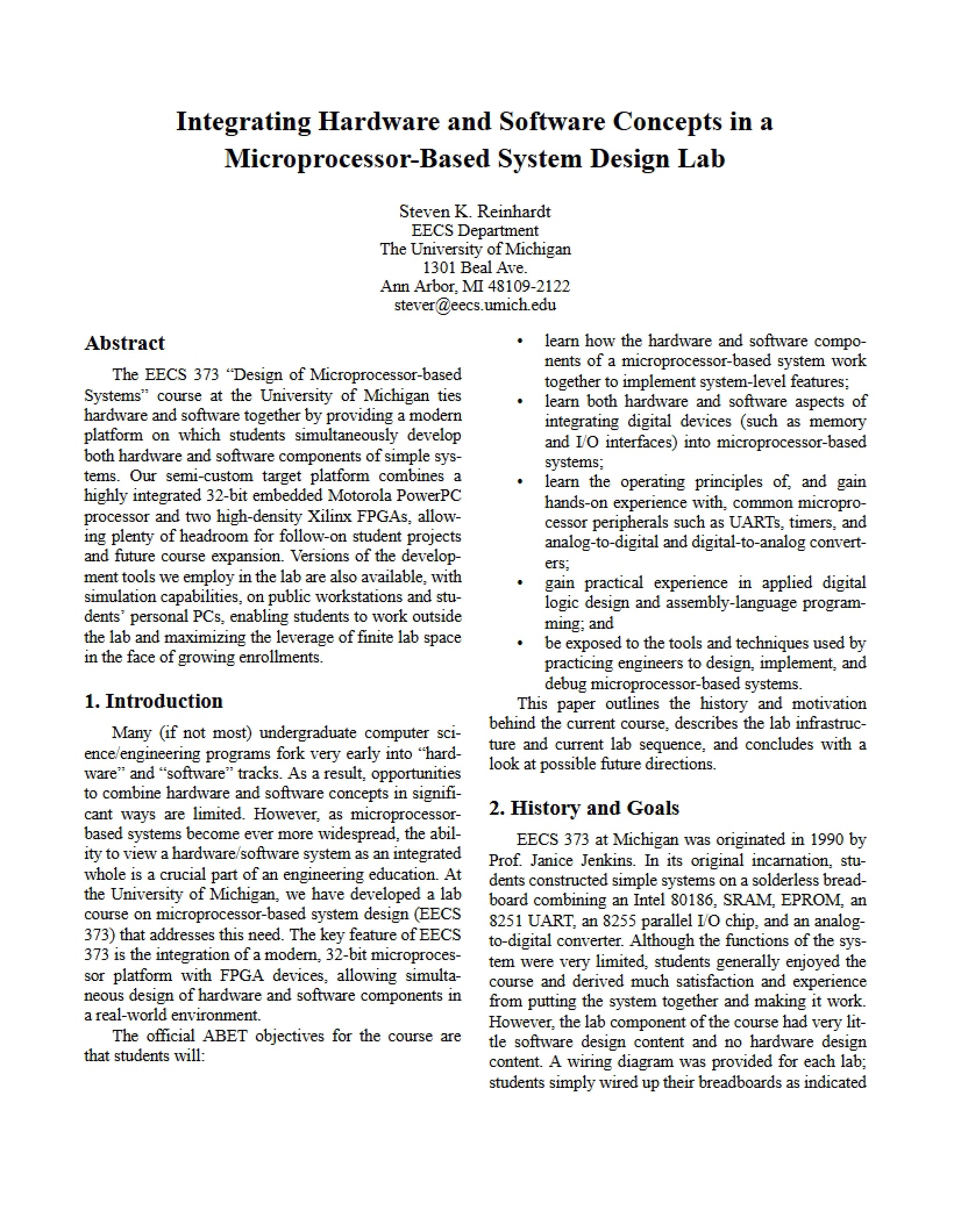 Microprocessor Based Systems Design Lab Integration