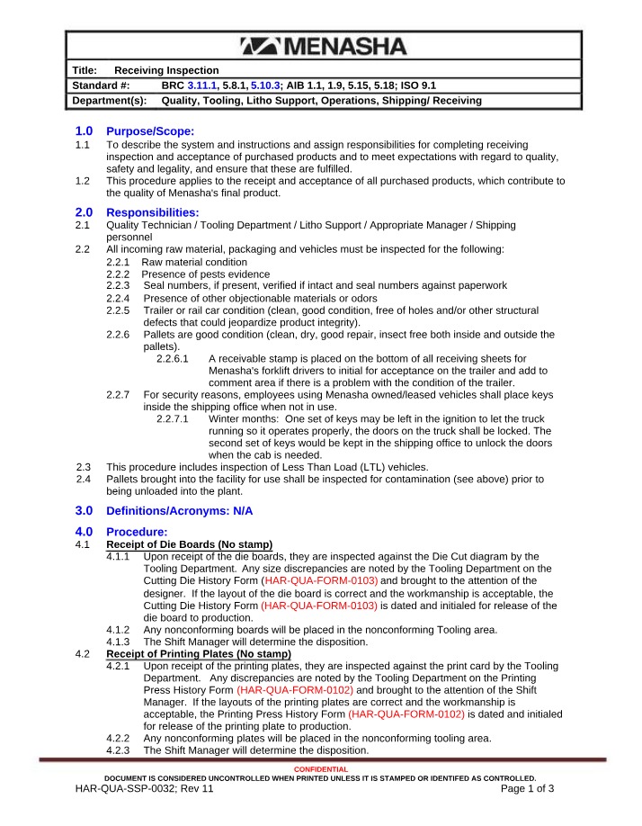 Receiving Inspection Procedure (Quality Assurance)