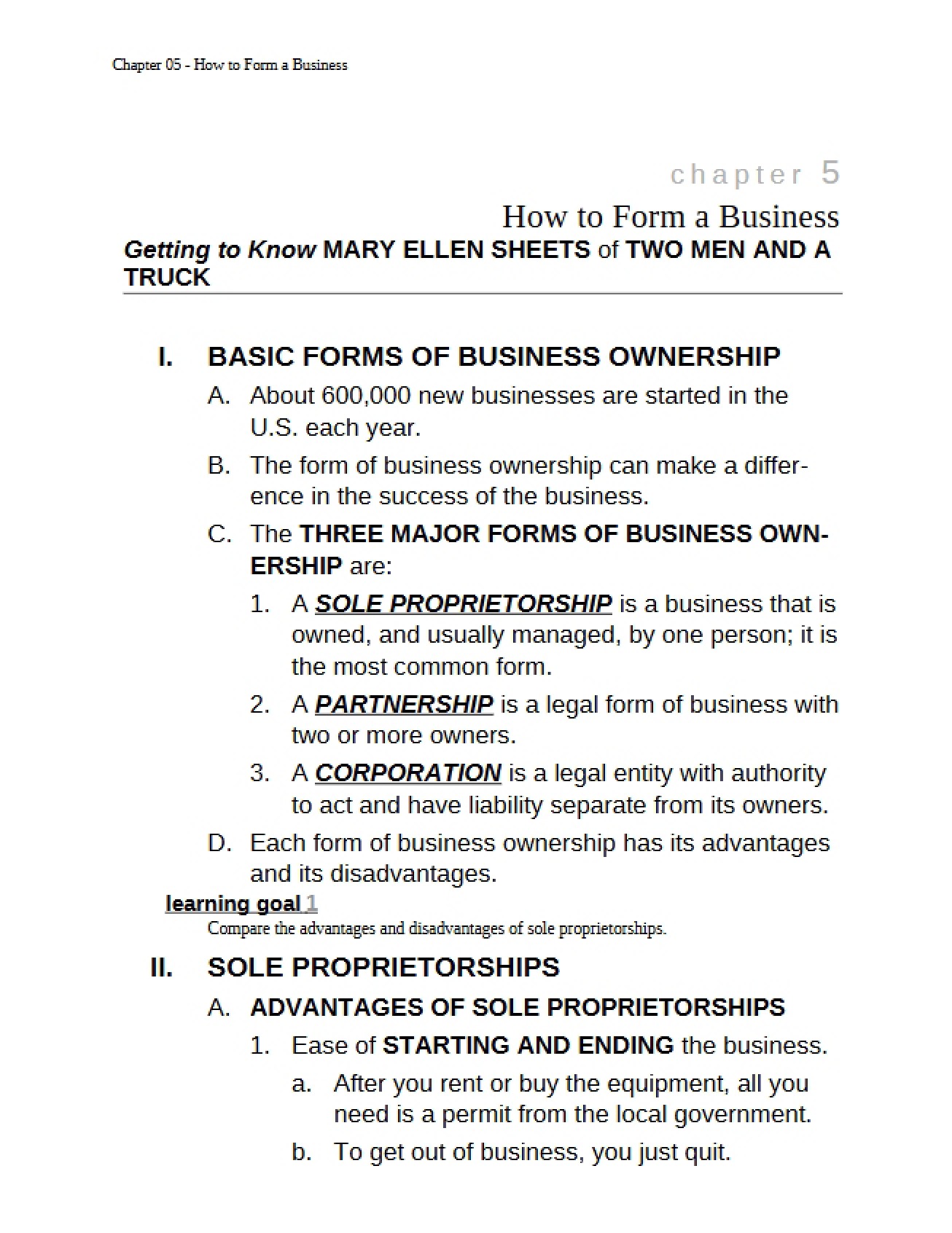 Forming a Business Chapter Five