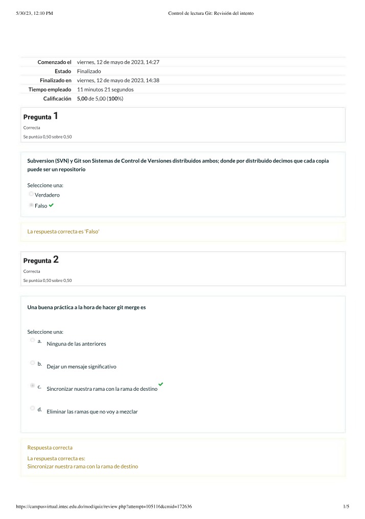 Revisión del Intento - Control de Lectura Git