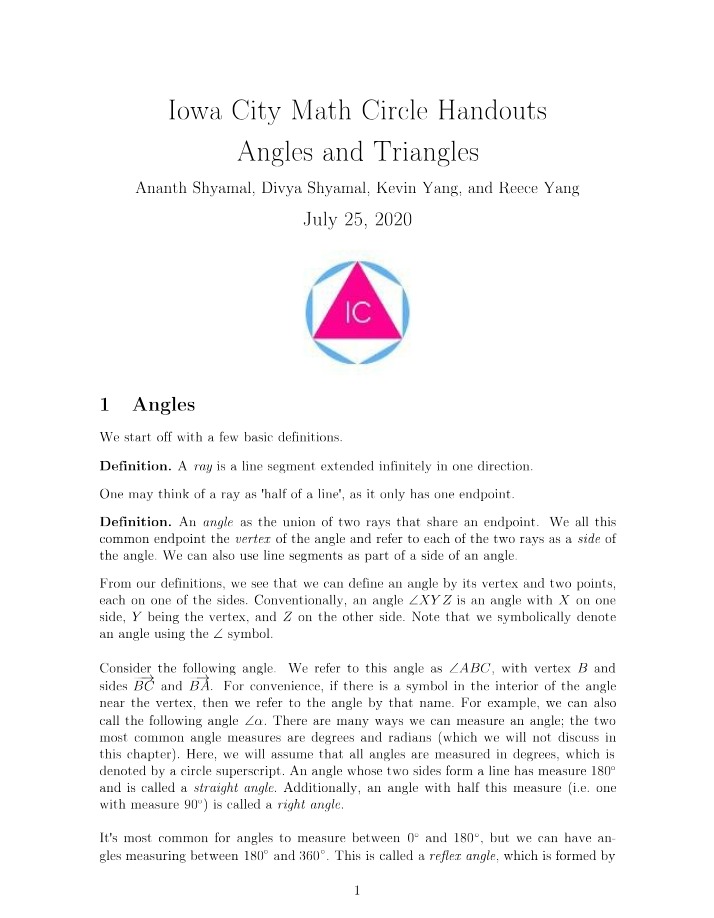 Handouts for Angles and Triangles
