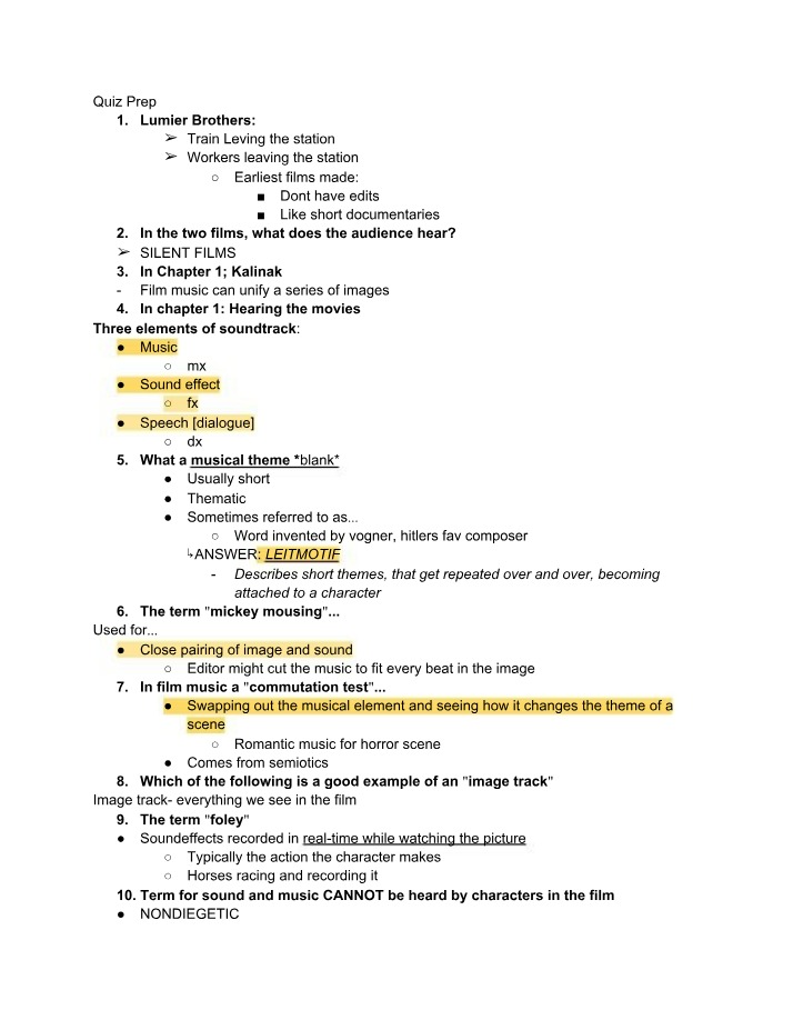 Quiz Prep - Film Music, Soundtracks, and Leitmotifs