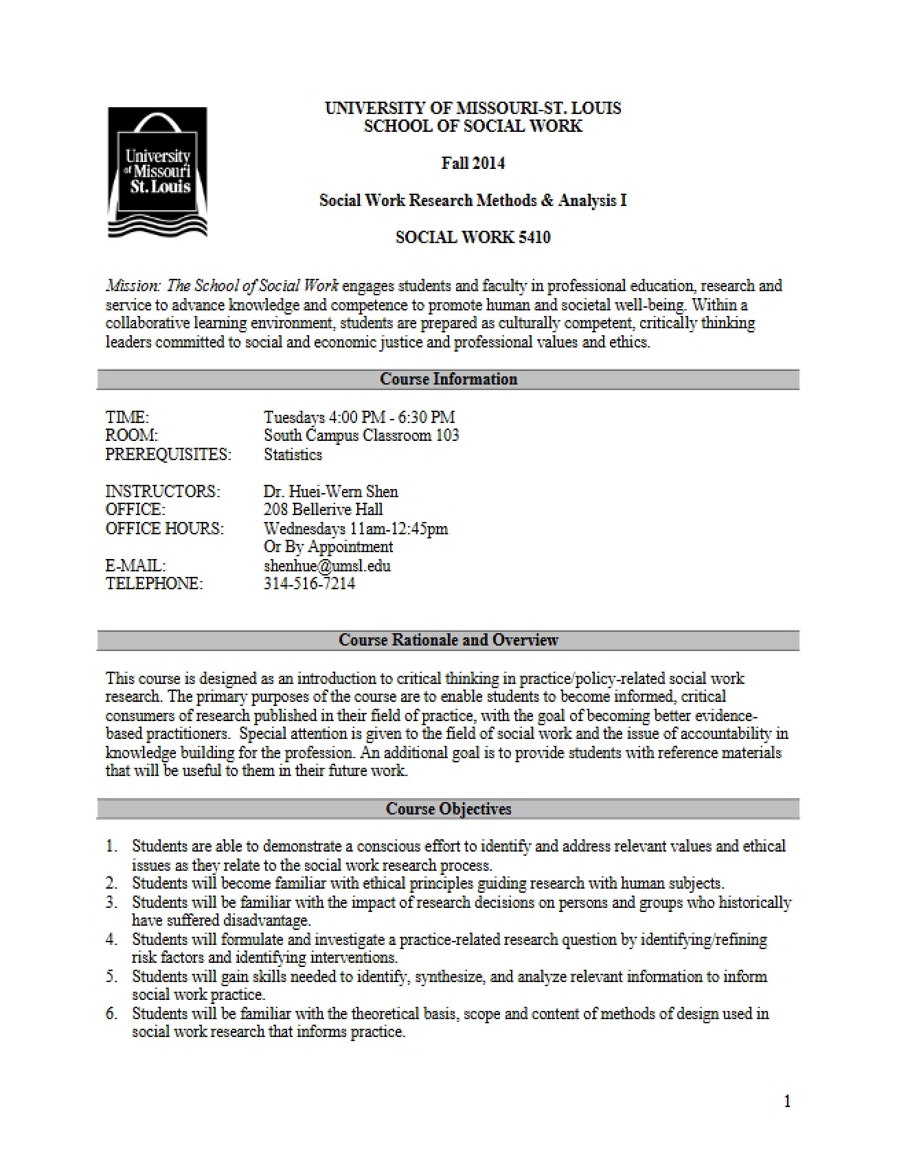 Research Methods and Analysis Course Syllabus