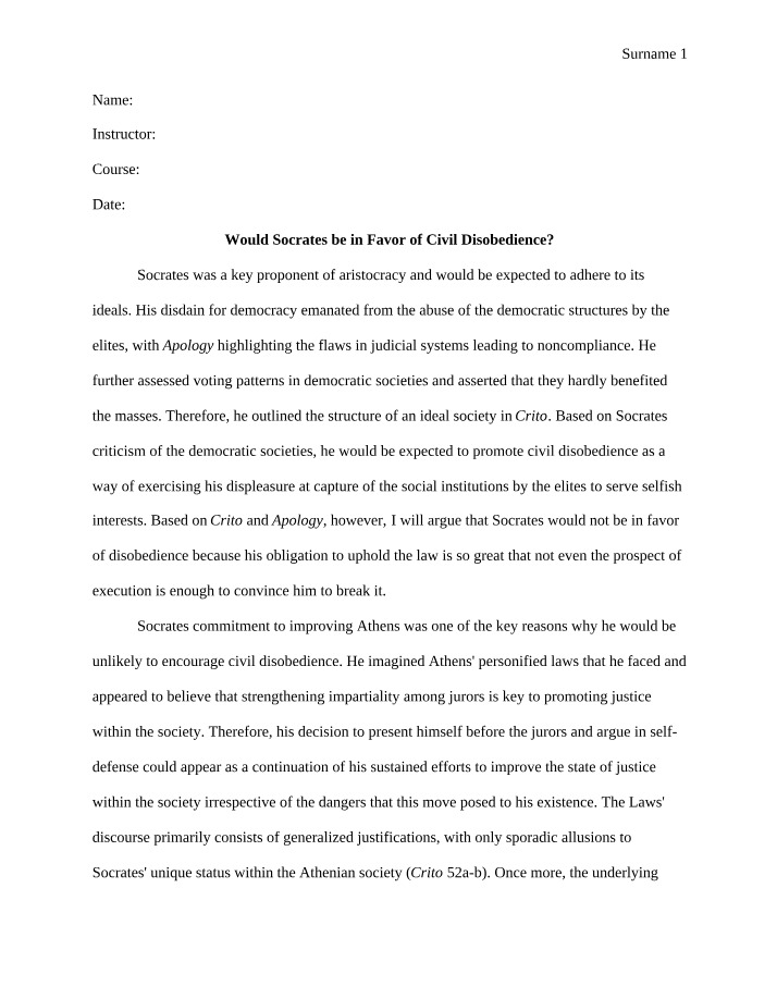 Would Socrates Advocate Civil Disobedience