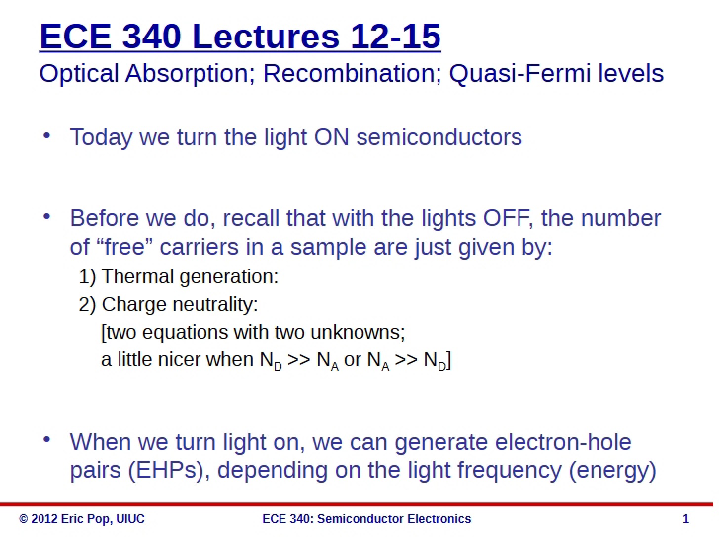 Optical Absorption and Quasi Fermi Lectures 12-15