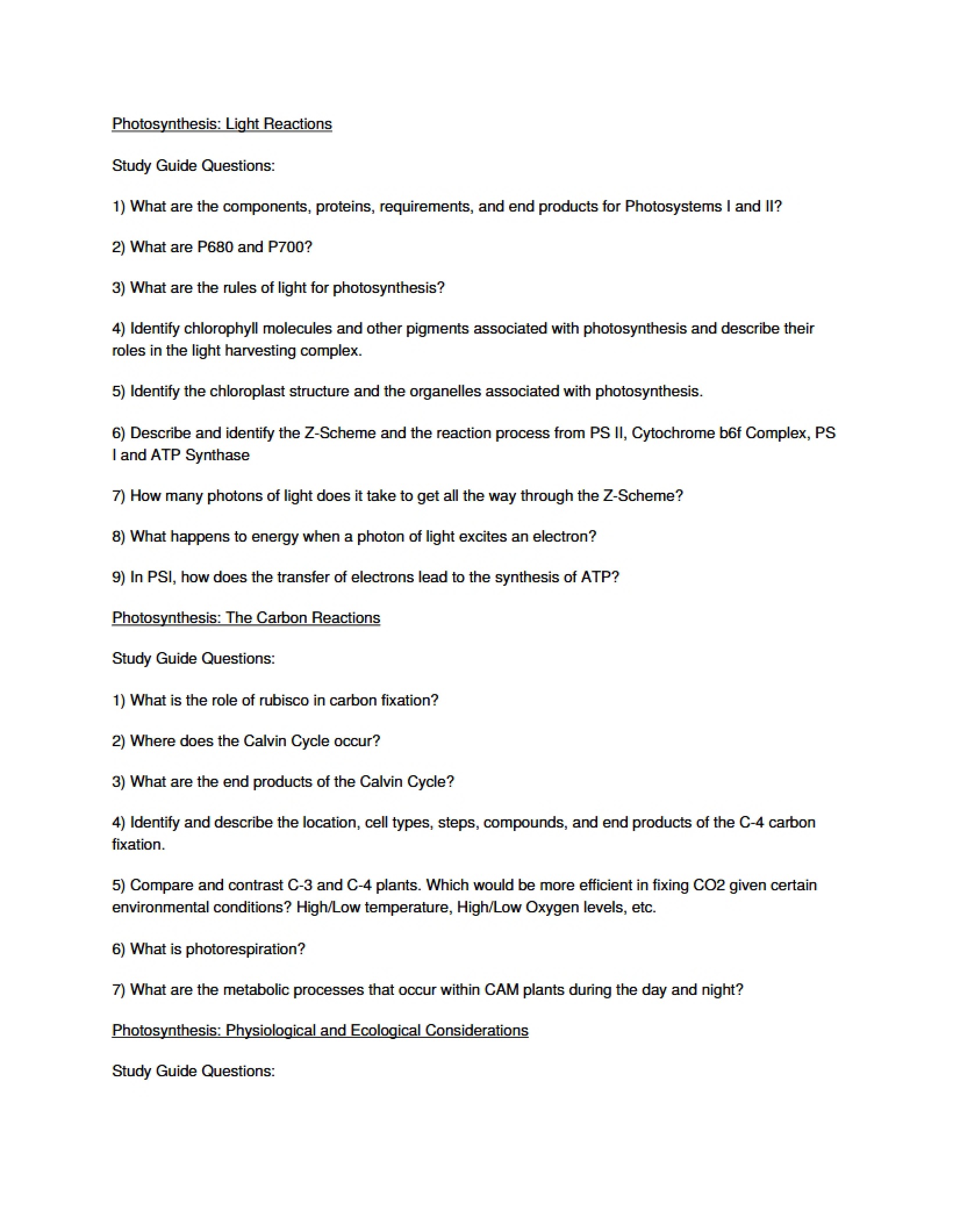 Light Reactions in Photosynthesis