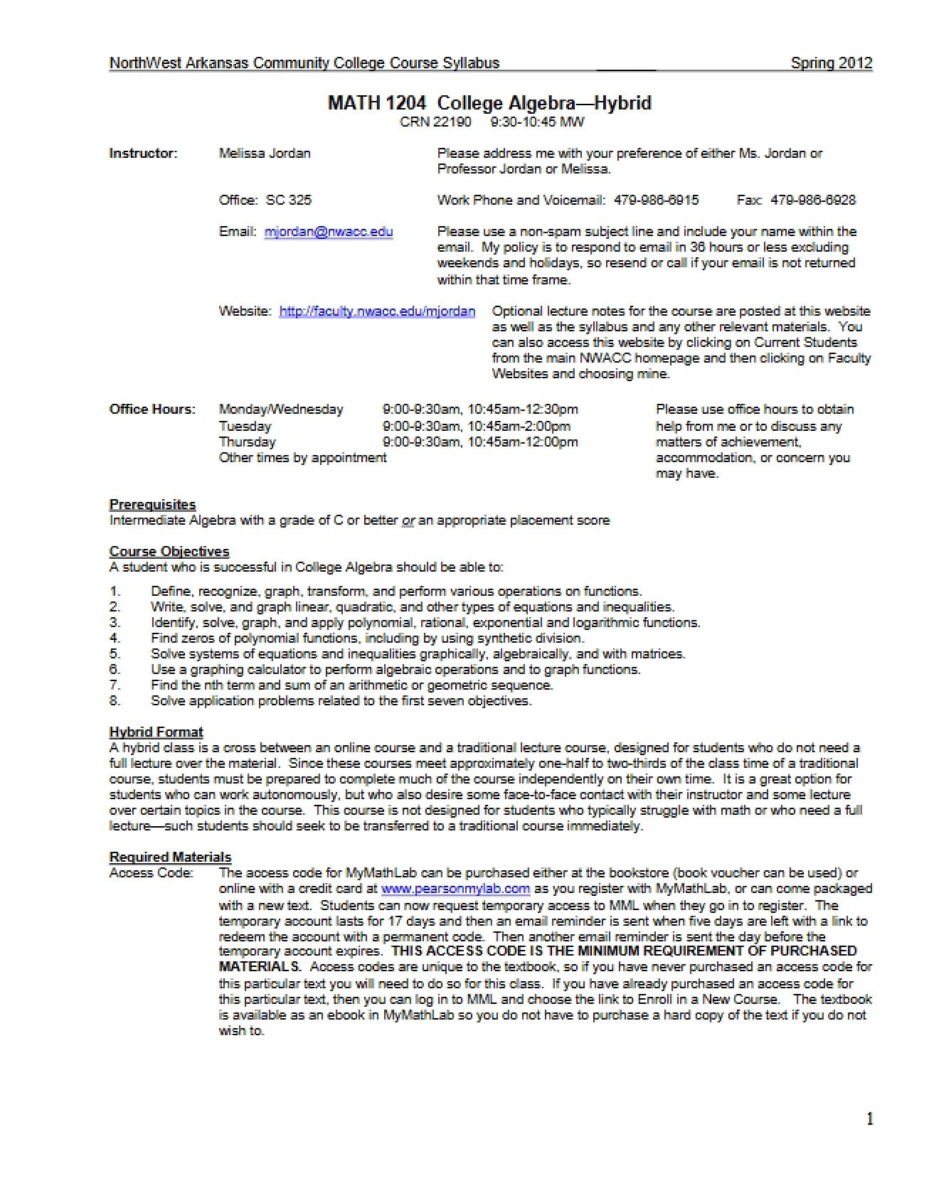 MATH 1204 Syllabus
